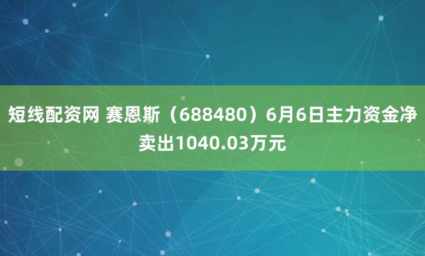 短线配资网 赛恩斯（688480）6月6日主力资金净卖出1040.03万元